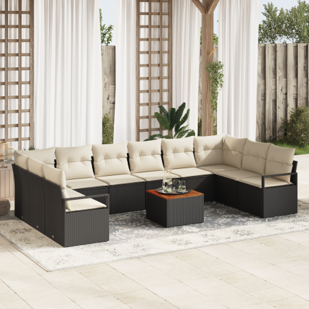 Conjunto de Sofá de Jardín de 11 Piezas con Cojines Poliratán Negro Acacia by , Outdoor sofas - Ref: Foro24-3356423, Price: 6...