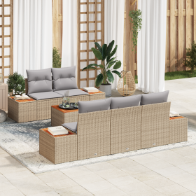 Juego de Sofá de Jardín de 6 piezas con cojines Beige Ratán Poliéster Acacia de , Sofás de exterior - Ref: Foro24-3356695, Pr...