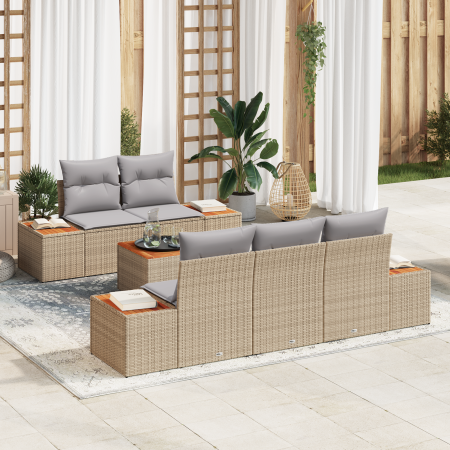 Juego de Sofá de Jardín de 6 piezas con cojines Beige Ratán Poliéster Acacia | Foro24.es | Tu tienda online para hogar, jardín y más Foro24.es