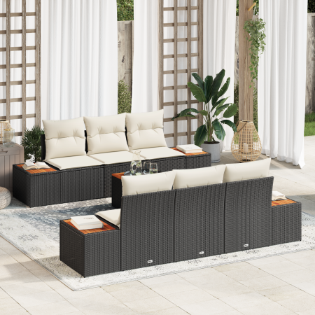 Juego de Sofás de Jardín de 7 Piezas con Cojines Ratán Poliéster Negro Acacia von , Outdoor-Sofas - Ref: Foro24-3356697, Prei...