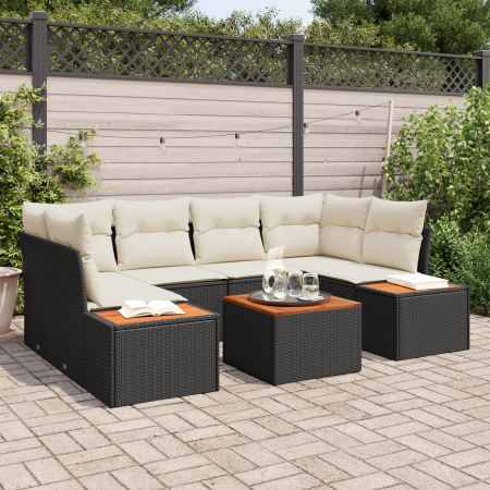 Juego de Sofá de Jardín de 6 Piezas con Cojines Negro Polirratán Acacia de , Sofás de exterior - Ref: Foro24-3356702, Precio:...