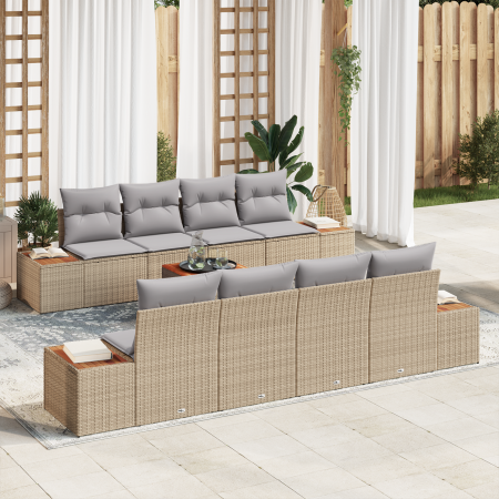 Juego de Sofá de Jardín de 9 Piezas con Cojines Beige Ratán Sintético Acacia | Foro24.es | Tu tienda online para hogar, jardín y más Foro24.es