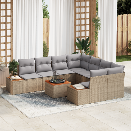 Juego de Sofá de Jardín de 9 Piezas con Cojines Beige de Poliratán Acacia | Foro24.es | Tu tienda online para hogar, jardín y más Foro24.es