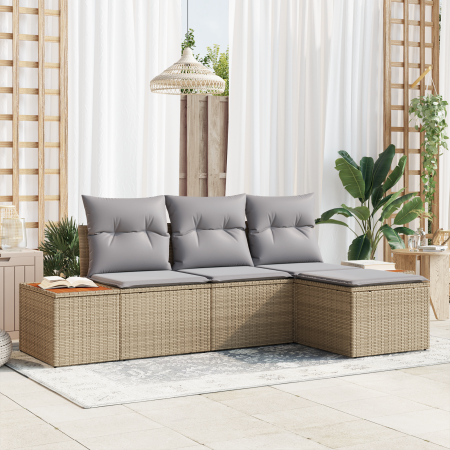Juego de Sofá de Jardín de 4 Piezas con Cojines Beige de Ratán | Foro24.es | Tu tienda online para hogar, jardín y más Foro24.es