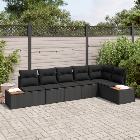Juego de sofá de jardín de 6 piezas con cojines Ratán negro Acacia | Foro24.es | Tu tienda online para hogar, jardín y más Foro24.es