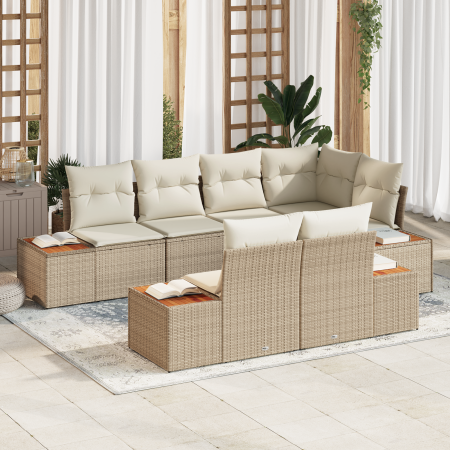 Juego de Sofá de Jardín de 7 Piezas con Cojines Beige Poliratán Acacia | Foro24.es | Tu tienda online para hogar, jardín y más Foro24.es