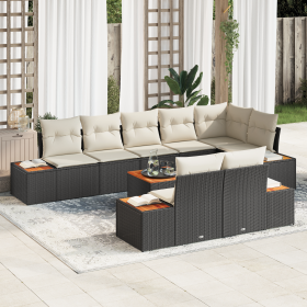 Conjunto de Sofá de Jardín 9 Piezas con Cojines Negro Ratán, Sofá Jardín de 2 Plazas con Almacenamiento y Cojines Negro Ratán...