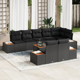 Juego de Sofá de Jardín de 9 Piezas con Cojines Negro Poliratán Acacia von , Outdoor-Sofas - Ref: Foro24-3356783, Preis: 712,...