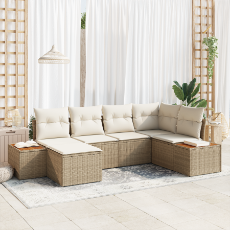 Juego de Sofá de Jardín de 6 Piezas con Cojines Beige Poliratán Acacia | Foro24.es | Tu tienda online para hogar, jardín y más Foro24.es