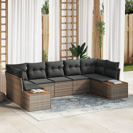 Juego de Sofás de Jardín de 7 Piezas con Cojines Gris Ratán Polimérico Acacia | Foro24.es | Tu tienda online para hogar, jardín y más Foro24.es
