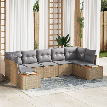 Conjunto de Sofá de Jardín de 7 Piezas con Cojines Beige de Rátan Poliéster y Acacia | Foro24.es | Tu tienda online para hogar, jardín y más Foro24.es