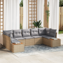Conjunto de Sofá de Jardín de 7 Piezas con Cojines Beige de Rátan Poliéster y Acacia | Foro24.es | Tu tienda online para hogar, jardín y más Foro24.es