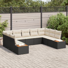 Conjunto de sofá de jardín de 5 piezas con cojines Ratán de poliéster negro Acacia by , Outdoor sofas - Ref: Foro24-3356832, ...