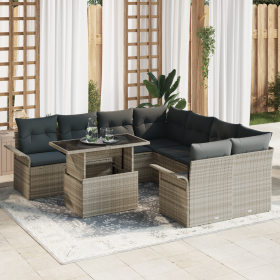 Set de Sofá de Jardín de 9 Piezas con Cojines