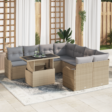 Juego de Sofá de Jardín de 9 Piezas con Cojines Beige Ratán Sintético | Foro24.es | Tu tienda online para hogar, jardín y más Foro24.es