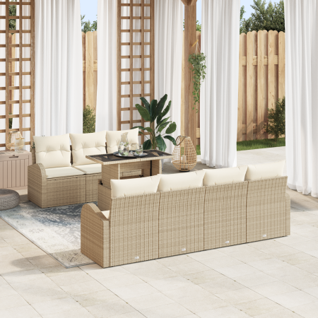 Juego de Sofá de Jardín de 8 Piezas con Cojines Beige Ratán Poliéster von , Outdoor-Sofas - Ref: Foro24-3357324, Preis: 613,4...