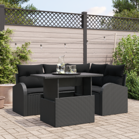 Juego de Sofá de Jardín de 5 Piezas con Cojines - Ratán Poliéster Negro von , Outdoor-Sofas - Ref: Foro24-3357376, Preis: 417...