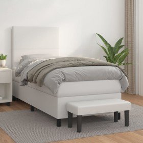 Cama box spring con colchón cuero sintético blanco 90x190 cm Cama box spring con colchón cuero sintético blanco 90x190 cm