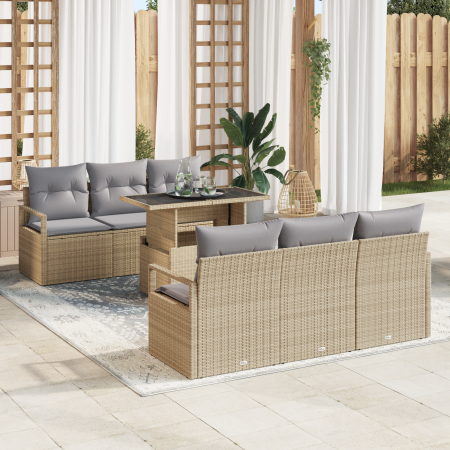 Juego de Sofá de Jardín de 7 Piezas con Cojines Beige Ratán de Polietileno | Foro24.es | Tu tienda online para hogar, jardín y más Foro24.es