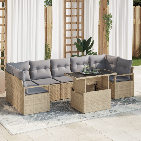 Juego de Sofá Jardín de 8 Piezas con Cojines Beige Poliratán | Foro24.es | Tu tienda online para hogar, jardín y más Foro24.es