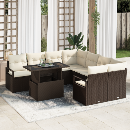 Conjunto de Sofá de Jardín de 9 Piezas con Cojines Marrón Poliratán by , Outdoor sofas - Ref: Foro24-3357531, Price: 673,87 €...