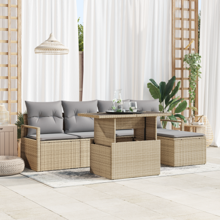 Juego de Sofá de Jardín de 6 Piezas con Cojines Beige de Ratán Poliéster | Foro24.es | Tu tienda online para hogar, jardín y más Foro24.es
