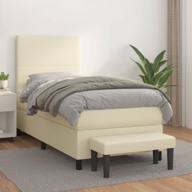 Cama box spring con colchón cuero sintético crema 100x200 cm