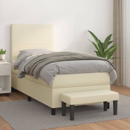 Cama box spring con colchón cuero sintético crema 100x200 cm