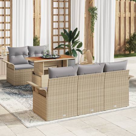 Juego de Sofá de Jardín de 6 Piezas con Cojines Beige Ratán Poliéster | Foro24.es | Tu tienda online para hogar, jardín y más Foro24.es