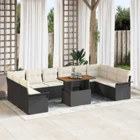 Juego de Sofás de Jardín de 11 Piezas con Cojines Negro Poliratán von , Outdoor-Sofas - Ref: Foro24-3358119, Preis: 751,24 €,...