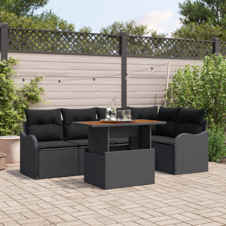 Juego de Sofá de Jardín de 6 Piezas con Cojines de Ratán Poliéster Negro by , Outdoor sofas - Ref: Foro24-3358200, Price: 453...
