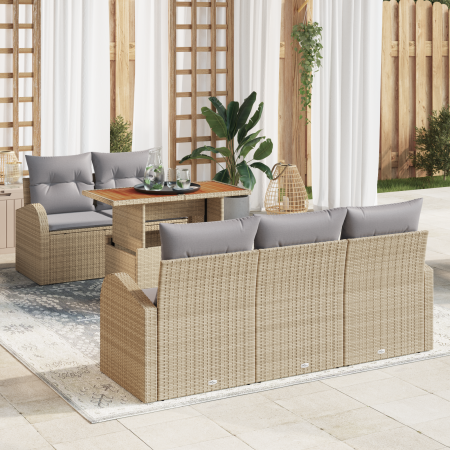 Juego de Sofá de Jardín de 6 Piezas con Cojines Beige de Ratan Poliéster | Foro24.es | Tu tienda online para hogar, jardín y más Foro24.es
