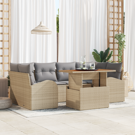 Juego de Sofá de Jardín de 7 Piezas con Cojines Beige Poliratán | Foro24.es | Tu tienda online para hogar, jardín y más Foro24.es