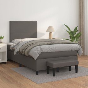 Cama box spring con colchón cuero sintético gris 120x200 cm Cama box spring con colchón cuero sintético gris 120x200 cm