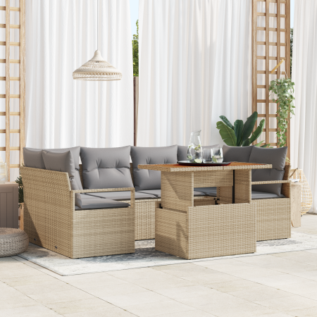 Juego de Sofá de Jardín de 7 Piezas con Cojines Ratán Poliester Beige | Foro24.es | Tu tienda online para hogar, jardín y más Foro24.es
