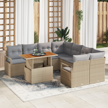 Juego de Sofás de Jardín de 9 Piezas con Cojines Beige Ratán | Foro24.es | Tu tienda online para hogar, jardín y más Foro24.es