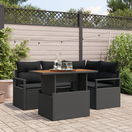 Juego de Sofás de Jardín de 5 Piezas con Cojines Ratán Poliéster Negro von , Outdoor-Sofas - Ref: Foro24-3358445, Preis: 408,...