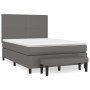 Cama box spring con colchón cuero sintético gris 140x190 cm