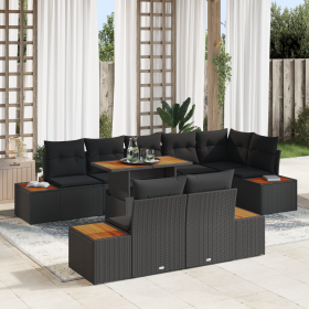 Juego de Sofás de Jardín de 9 Piezas con Cojines Negro Poliratán by , Outdoor sofas - Ref: Foro24-3358817, Price: 754,47 €, D...
