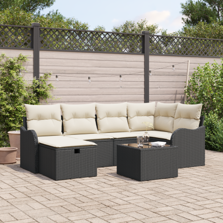Juego de Sofás de Jardín de 7 Piezas con Cojines de Ratán Poliéster Negro by , Outdoor sofas - Ref: Foro24-3358986, Price: 43...