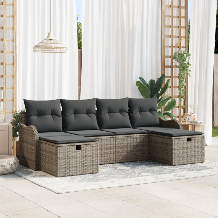 Set de Sofá de Jardín de 6 Piezas con Cojines en Ratán Gris Poliéster by , Outdoor sofas - Ref: Foro24-3359018, Price: 365,61...