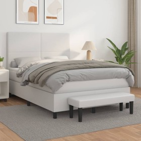 Cama box spring con colchón cuero sintético blanco 140x200cm