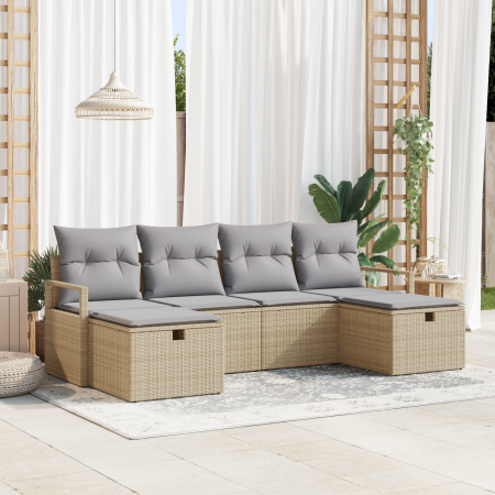 Juego de Sofá de Jardín de 6 Piezas con Cojines Beige Ratán Poliéster | Foro24.es | Tu tienda online para hogar, jardín y más Foro24.es