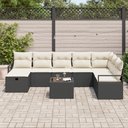 Juego de Sofá de Jardín de 9 Piezas con Cojines de Ratán Poliéster Negro by , Outdoor sofas - Ref: Foro24-3359236, Price: 498...