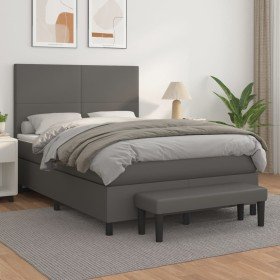 Cama box spring con colchón cuero sintético gris 140x200 cm Cama box spring con colchón cuero sintético gris 140x200 cm