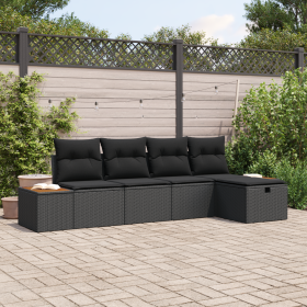 Juego de Sofá de Jardín de 5 Piezas con Cojines Negro Poliratán by , Outdoor sofas - Ref: Foro24-3359620, Price: 354,91 €, Di...