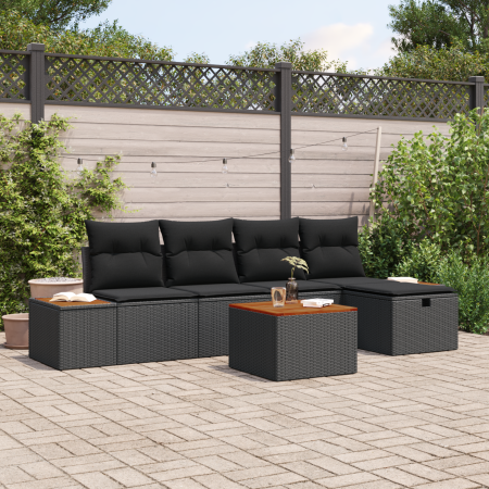 Conjunto de sofá de jardín de 6 piezas con cojines negro de ratán by , Outdoor sofas - Ref: Foro24-3359625, Price: 392,29 €, ...