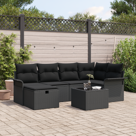 Conjunto de Sofás de Jardín de 7 Piezas con Cojines de Poliratán Negro | Foro24.es | Tu tienda online para hogar, jardín y más Foro24.es