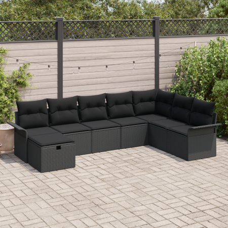Juego de Sofás de Jardín de 8 Piezas con Cojines de Poliratán Negro by , Outdoor sofas - Ref: Foro24-3360264, Price: 525,32 €...