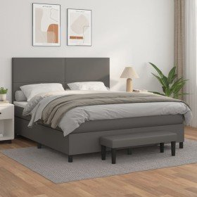 Cama box spring con colchón cuero sintético gris 180x200 cm Cama box spring con colchón cuero sintético gris 180x200 cm